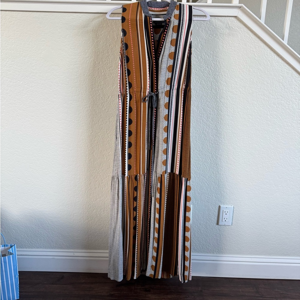 Anthropologie Maeve Maxi Dress with Pink and Brown Accents